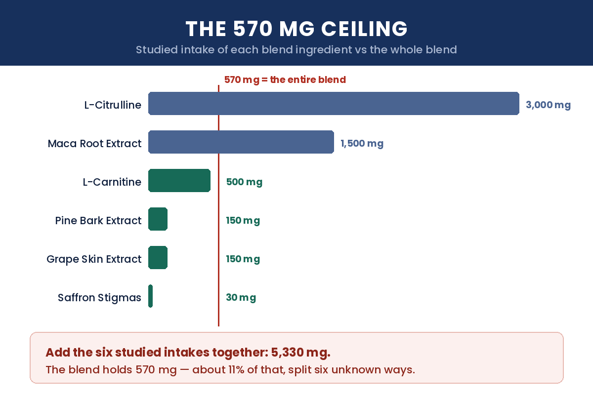 The 570mg ceiling: studied intake of each Vasoryn blend ingredient against the whole blend